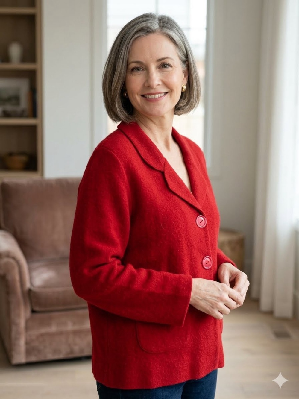 April Cornell Vibrant Red Button-Front Wool Blend Jacket
